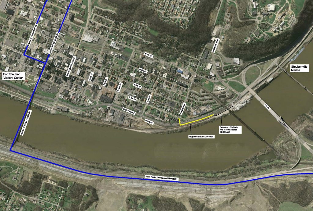 Aerial picture of the Steubenville Marina's shared use path.
